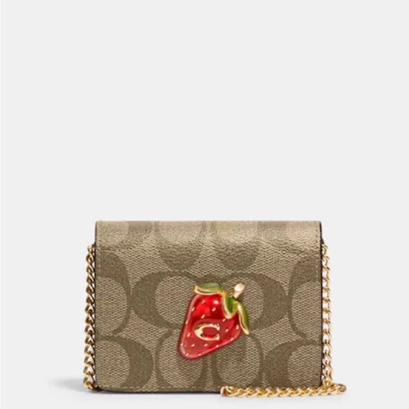COACH Mini Wallet On A Chain In Signature Canvas With Strawberry Emblem - Picture 3 of 7